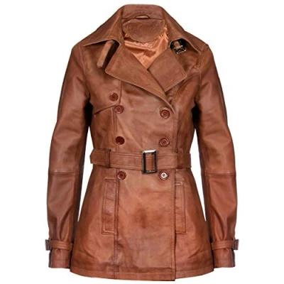 Abbildung von Infinity Leather Damen 3/4 Bräunen Lamm Nappa Leder Regenmante 2XL