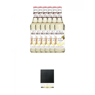 Abbildung von Monin weiße Schokolade 6 x 0,7 Liter + Schiefer Glasuntersetzer eckig ca. 9,5 cm Durchmesser