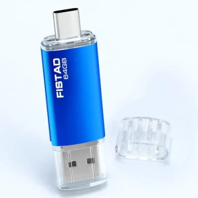 Abbildung von USB Stick 64GB, 2 in 1 OTG Speicherstick 64GB 2.0 Pen Drive Memory Typ C Thumb Flash für Smartphones, PC, Laptop, ect (Blau)
