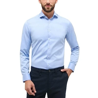 Abbildung von ETERNA Slim Fit Cover Hemd Langarm blickdichter Twill blau Gr. 38