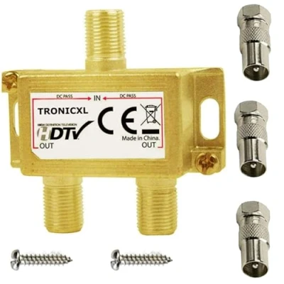 Abbildung von TronicXL 2 Fach BK Verteiler Premium TV Kabel Adapter Antennenverteiler Kabelfernsehen DVBC zb für Unitymedia Splitter Unicable