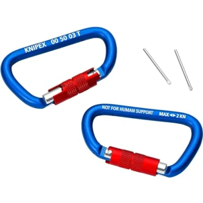 Abbildung von Knipex 00 50 03 T BK, Schraubverschluss, Verschlusskarabiner, D förmig, Aluminium, Blau, CE