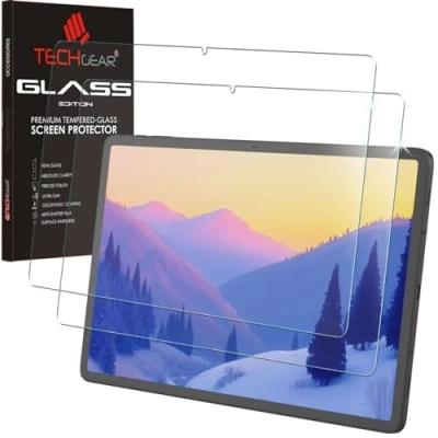 Abbildung von TECHGEAR Displayschutzfolie aus gehärtetem Glas für Samsung Galaxy Tab S9 FE 2023, 27,7 cm (11 Zoll), SM X510 / X516, Härtegrad 9H, HD Klarheit, reaktionsschnell, blasenfrei, 2 Stück