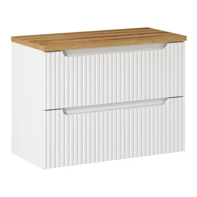 Abbildung von Lomadox Waschbeckenschrank NEWPORT 56 WHITE Waschtischunterschrank, 80cm breit, weiß mit Eiche, gerillte Front