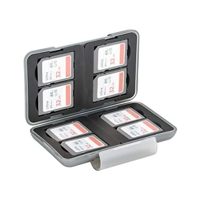 Abbildung von PROfezzion Multi Memory Card Case Speicherkarten Schutzbox für 8 x SD SDHC SDXC Karten Wasserdicht und Stoßfest Box Safe Tasche (Hellgrau)
