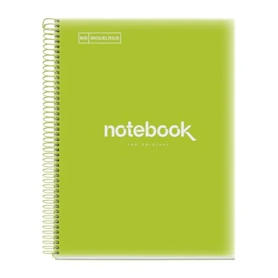 Abbildung von Miquelrius Notizbuch A4 Notebook Emotions, 120 Blatt 90 g/m², Horizontale Streifen 7 mm, 5 Farbige Streifen, Mikroperforierte Spirale, Polypropyleneinband, Limonengrün