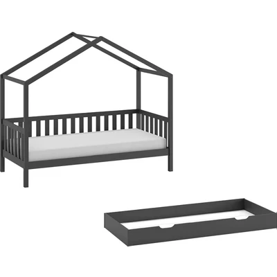 Abbildung von Vipack Hausbett &quot;Dallas&quot;, (Made in Europe), 90x200 cm, inkl. Rolllattenrost, Kiefer anthrazit,mit o. Bettschublade
