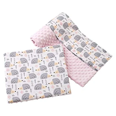 Abbildung von Medi Partners Babydecke Krabbeldecke mit Kissen 100% Baumwolle Minky Kinderdecke groß zweiseitig 75x100 + 35x30cm multifunktional für Bett Kinderwagen (graue Igel Hellrosa Minky)