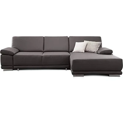 Abbildung von CAVADORE Ecksofa Corianne mit Schlaffunktion / Bettsofa in L Form im modernen Design, inkl. Armteilverstellung und Longchair 282 x 80 162 Kunstleder, grau