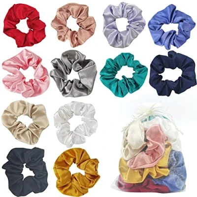 Abbildung von Haargummis Scrunchies 12 PCS Seiden Satin Scrunchie Set für Pferdeschwanz Halter, bunte Haarschmuck Seile Scrunchie, einfarbig traceless Frauen &amp; Mädchen