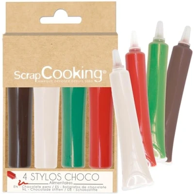 Abbildung von ScrapCooking 4er Set Weihnacht Schokostifte Braun, Weiß, Grün &amp; Rot Essbare Farbstoffe Lebensmittelfarbe Schrift Schreiben Zeichnen auf Desserts, Kuchen Keksen 7060
