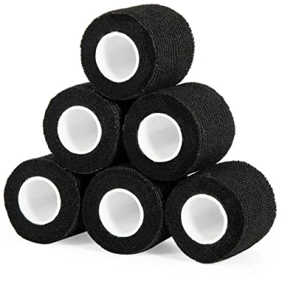 Abbildung von Haftbandage Verband Selbstklebender 5cm x 4,5m, Fixierbinde Selbsthaftend Kohäsive Bandage für Erste Hilfe Dog Tierarztwickelband Sport Elastische Binde Handgelenk, Füße (Schwarz, 6 Rollen)