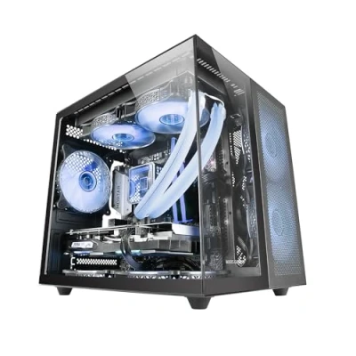 Abbildung von Mars Gaming MC NOVAM Schwarz, Custom MicroATX Compact Gehäuse, Dual Window Durchgehend Gehärtetes Glas, Modularer Rahmen Kammern, Frontgrill, Unterstützung Flüssigkeitskühlung, USB C Anschluss