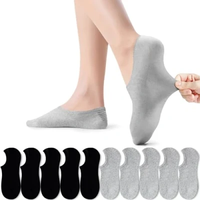 Abbildung von PAUNEW Sneaker Socken Damen 39 42 Schwarz Grau 10 Paar Füßlinge Footies Unsichtbare No Show und