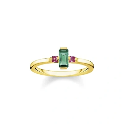Abbildung von THOMAS SABO Ring Stein Baguette Schliff grün vergoldetes Silber TR2258 973 7 54