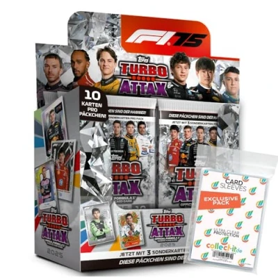 Abbildung von Bundle mit Topps Turbo Attax Formel 1 2025 Trading Cards + Exklusive Collect it Hüllen (1 Display (24 Booster))