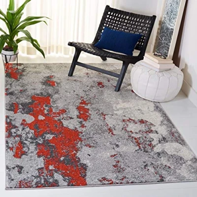 Abbildung von SAFAVIEH Abstrakt Teppich für Wohnzimmer, Esszimmer, Schlafzimmer Adirondack Collection, Kurzer Flor, Orange und Grau, 122 X 183 cm