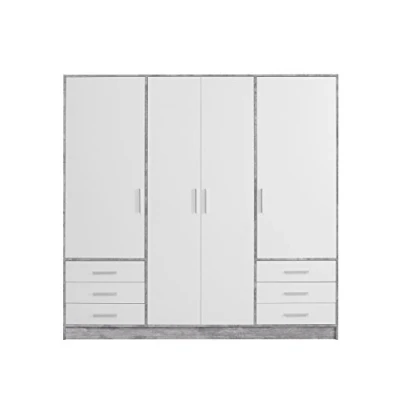 Abbildung von FORTE Jupiter Schrank 200 210, Kleiderschrank, Drehtürenschrank, 4 türig, mit 6 Schubladen und Einlegeböden, Betonoptik Grau Weiß, 206.5 cm breit x 60 tief hoch