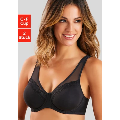 Abbildung von Lascana 2 PACK Triangel BH, Damen, Größe: 100E, Weiß schwarz