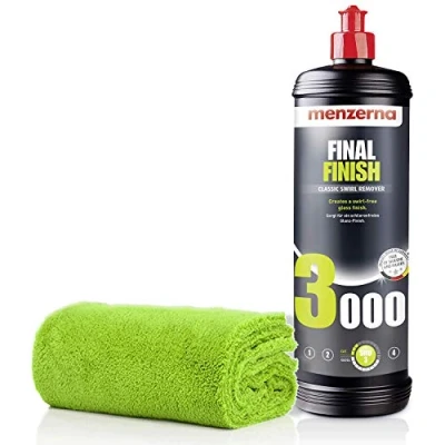 Abbildung von detailmate Autopflege Set Auto Polier Set: Menzerna 3000 Final Finish 1 Liter + Mikrofaser Poliertuch zum Auspolieren, Mikrofasertuch 550 GSM 40x40 cm