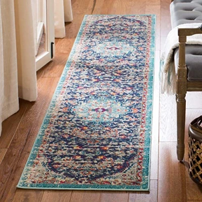 Abbildung von SAFAVIEH Boho Teppich für Wohnzimmer, Esszimmer, Schlafzimmer Madison Collection, Kurzer Flor, Schwarz und Blaugrün, 61 X 244 cm