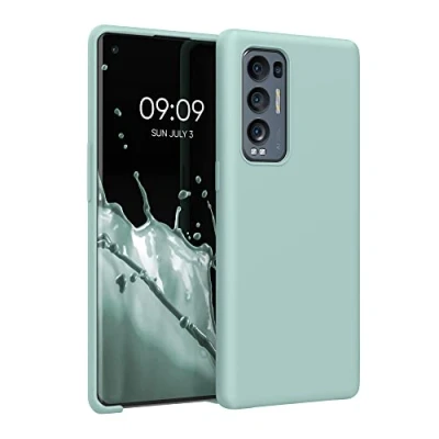 Abbildung von kwmobile Hülle kompatibel mit Oppo Find X3 Neo Silikon Handy Case Handyhülle weiche Oberfläche kabelloses Laden Mintgrün