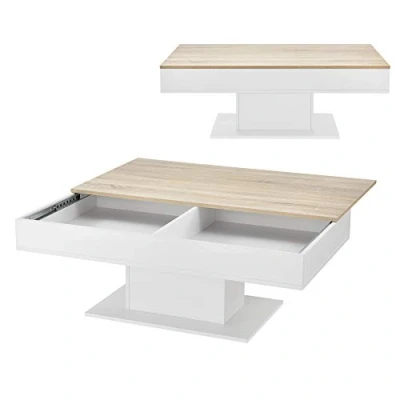 Abbildung von en.casa Couchtisch, »Lünen« Wohnzimmertisch 2 Staufächer 40x110x60cm Eiche Optik/Weiß