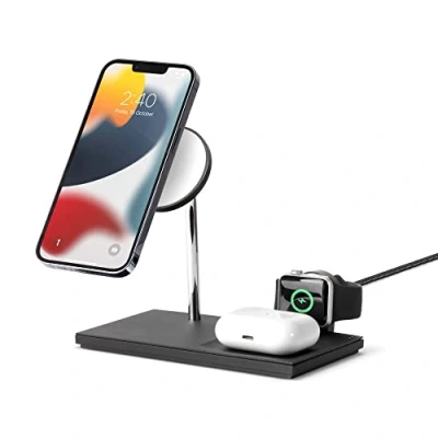 Abbildung von Native Union Snap 3 in 1 Magnetic Wireless Charger Ladestation für iPhone 16/15/14/13 / 12 &amp; Watch Ultra mit kabellosem Pad AirPods (Pro/Pro 2) Einstellbarer Winkel diskrete LED Anzeigen