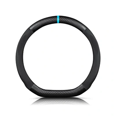 Abbildung von Ergocar D förmiges Kohlefaser und Mikrofaser PU Leder Lenkradbezug Anti Rutsch Atmungsaktiv lenkradhülle Schweißabsorbierend Sport Für Durchmesser 38cm（15&quot;） Schwarz Blau