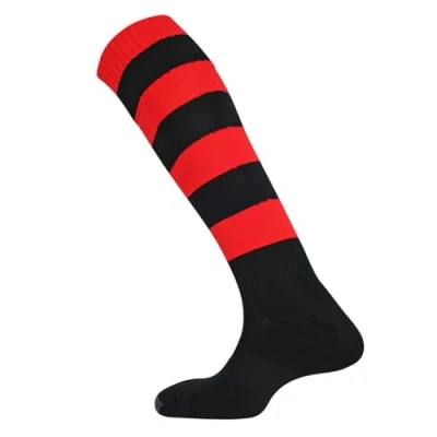 Abbildung von Mitre Mercury Ring Fußballsocken für Kinder Fußballmannschaft Kit leichte lange Sportsocke atmungsaktiv, Schwarz/Scharlachrot, Mini (30 34)
