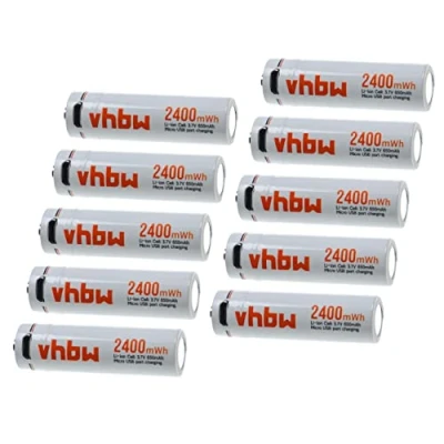 Abbildung von vhbw 10x AA Mignon Akkus mit Micro USB Anschluss (650mAh, 3,7V, Li Ion)