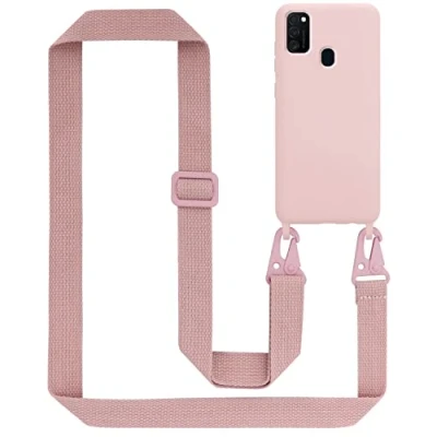 Abbildung von Cadorabo Handykette kompatibel mit Samsung Galaxy M21 M30s Schutzhülle TPU Liquid Silikon Case Necklace verstellbarem Band Kordel Etui Rundumschutz Hülle für in Rosa