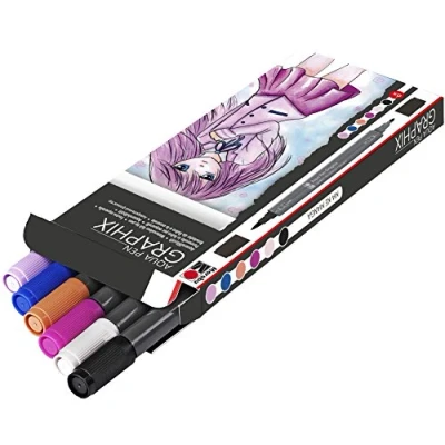 Abbildung von Marabu 0145000000101 Aqua Pen Graphix, Ma Ke Manga, 6 Aquarellfilzstifte im Set mit brillanter Farbe, wasserbasierte Tusche, Doppelspitze, aquarellierbar auf Aquarellpapier