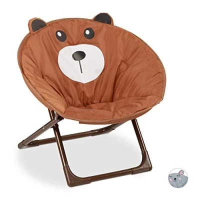 Abbildung von Relaxdays Moonchair Kinder, klappbarer Mondstuhl In &amp; Outdoor, Kinderklappsessel, Bär, HxBxT: 48 x 51 cm, braun, 1 Stück