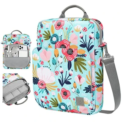 Abbildung von Dadanism 9 11 Zoll Tablet Tasche mit Schultergurt &amp; Griff für iPad Pro 11&quot;, Air 10. Gen 10,9&quot;, 9/8/7. Gen. 10,2&quot;, 5/4 10,9, Galaxy Tab A9+ M11 Gras+Blume