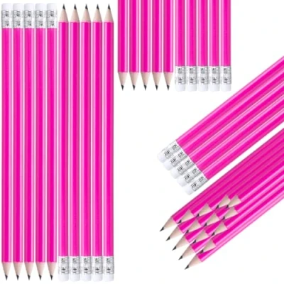 Abbildung von NIPORO Bleistifte HB 100 Stück weiß Holzbleistifte mit Radiergummi, pencil, vorgespitzt, 19 cm Länge, Sparpack, Nachhaltig, (Pink)