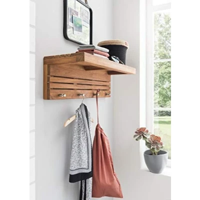 Abbildung von Destiny Ablageelement &quot;SPA &amp; LIVING&quot;, Wandregal m. Haken, Garderobe 61,5x23x20,5 cm, Teak