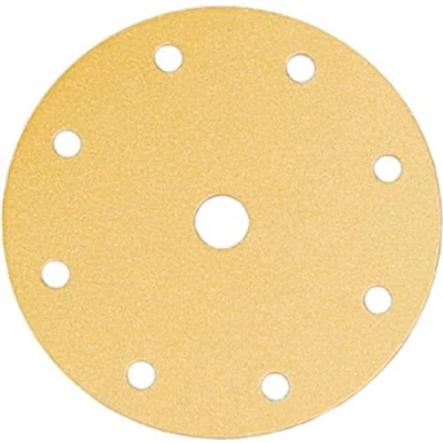 Abbildung von Mirka Gold Universal Schleifpapier Ø 150mm Klett 9 Loch, Korn P240, 100 Stk / Zum Schleifen von Gips, Spachtel, Spanplatten, Holz, Lack