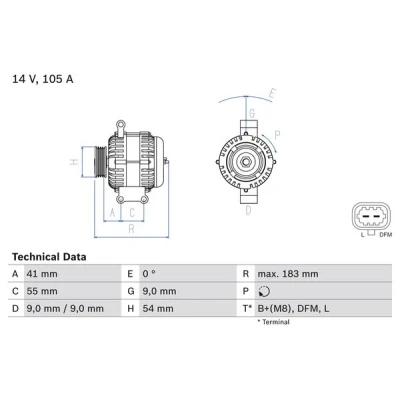 Abbildung von BOSCH 0 986 084 190 Lichtmaschine 14V 105A OPEL: Corsa D Schrägheck, Meriva B