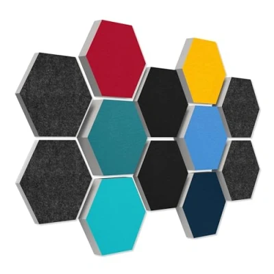 Abbildung von platino24 3D Set Schallabsorber Colore aus Basotect G+ mit Akustikfilz, 12 Waben in Multicolore #02 je Ø30cm, Akustikverbesserung
