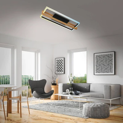 Abbildung von BRILONER Dimmbare LED Deckenlampe CCT, Fernbedienung, Nachtlicht und Timer, Deckenleuchte, Lampe, Wohnzimmerlampe, Schlafzimmerlampe, Küchenlampe mit Holz