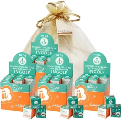 Abbildung von GUSTONE. Tee Geschenkset Schlürf Bio Schwarztee „Ingolf“ 4 x 27 Pyramiden Teebeutel