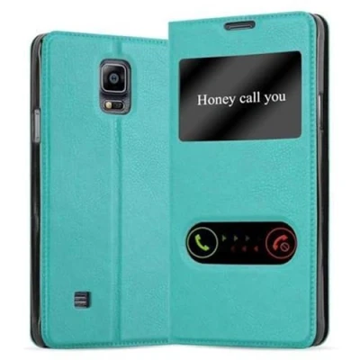 Abbildung von Cadorabo Hülle kompatibel mit Samsung Galaxy NOTE 4 Sichtfenster aus Kunst Leder Flip Klappbare Stoßfeste Magnetische [Standfunktion] [Kartenfächern] Cover für Tasche in Türkis