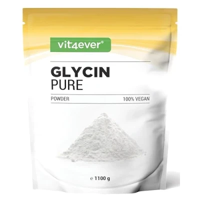 Abbildung von Glycin Pure 1100 g (1,1 kg) reines Pulver ohne Zusätze Mit Messlöffel L Aminosäure optimal dosiert, von Natur aus süß Vegan