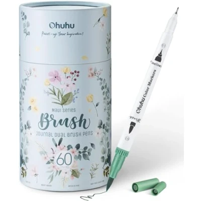 Abbildung von Ohuhu Filzstifte 60 Farben Dual Brush Pen Set Pinselmarker &amp; Fineliner, für Erwachsene Kinder Wasserbasierte Stifte Bullet Journal, Kalligraphie, Handlettering Mandala, Maui Serie