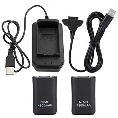 Abbildung von Xbox 360 Controller Akku,Für Wiederaufladbarer Akku 4800mAh Ersatzakku für 360,mit Ladekabel,Ladestation (Schwarz)