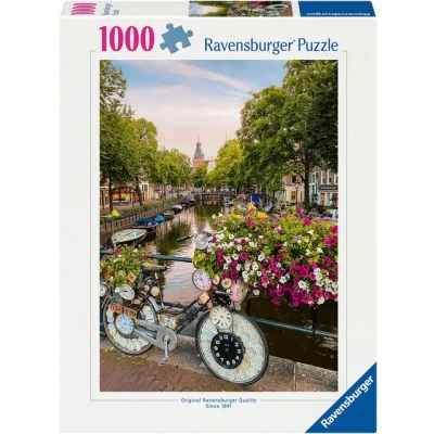 Abbildung von Ravensburger Puzzle Fahrrad und Blumen in Amsterdam, 1000 Puzzleteile, Made Germany, FSC® schützt Wald weltweit