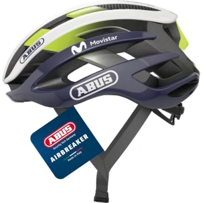 Abbildung von ABUS Rennradhelm AirBreaker High End Fahrradhelm für den professionellen Radsport Jugendliche und Erwachsene Helm Damen Herren Weiß/Blau (Movistar Team 2022), Größe M