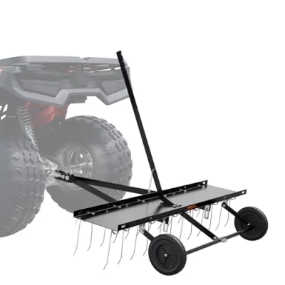 Abbildung von VEVOR Vertikutierer, 1219 mm Vertikutierer mit 24 Federstahlzinken, Rasenvertikutierer für ATV oder Mäher, Rasenrechen Hebebügel den Garten, Bauernhof, Gras