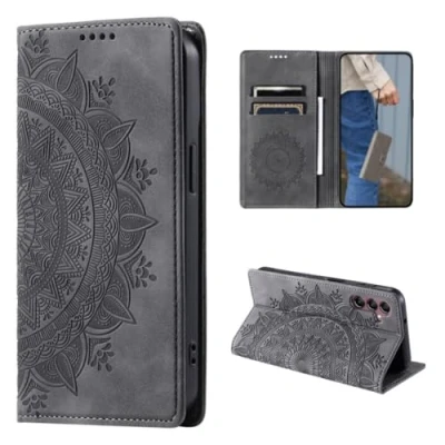 Abbildung von CoverKingz Handyhülle für Samsung Galaxy A15 Handytasche mit Kartenfach Phone Case Cover Handy Hülle klappbar Motiv Mandala Grau